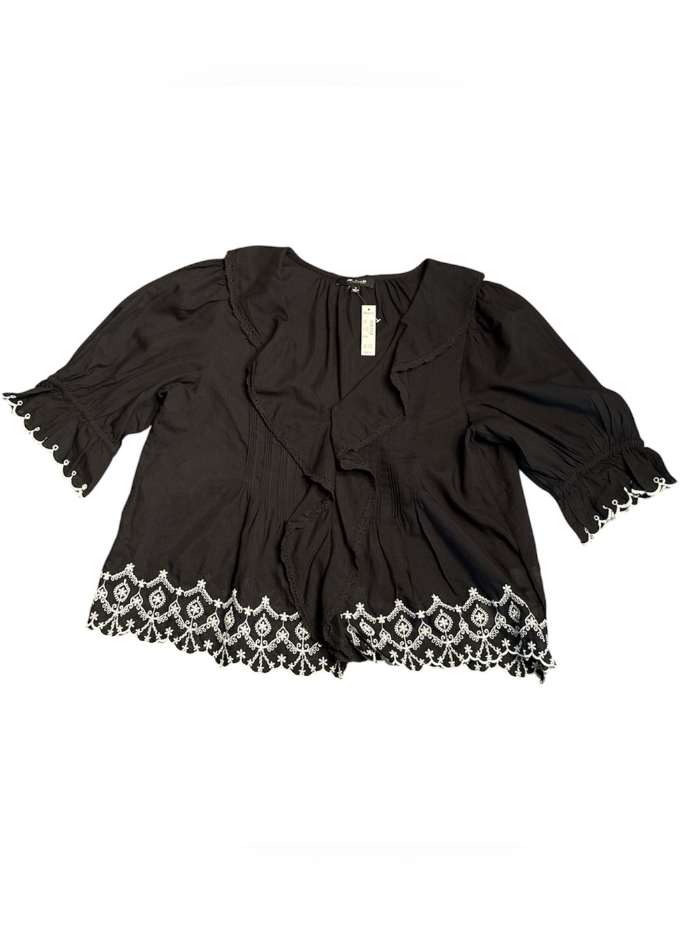 Madewell women’s The Blaire Top short sleeve black embroidered ruffles SizeS NWT - Picture 5 of 10
